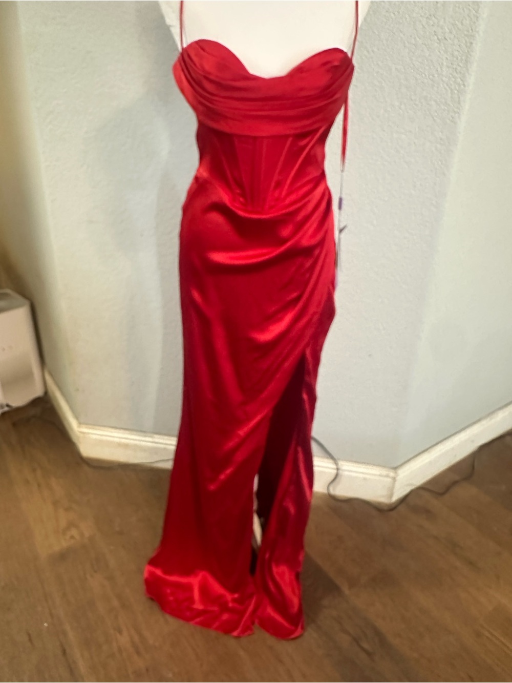 Sexy Red Satin Strapless Evening Gown